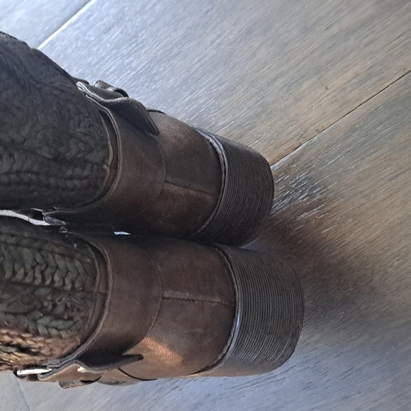 Stuart Weitzman Pimilco Knit Brown Leather Moto Boot - Picture 8 of 8